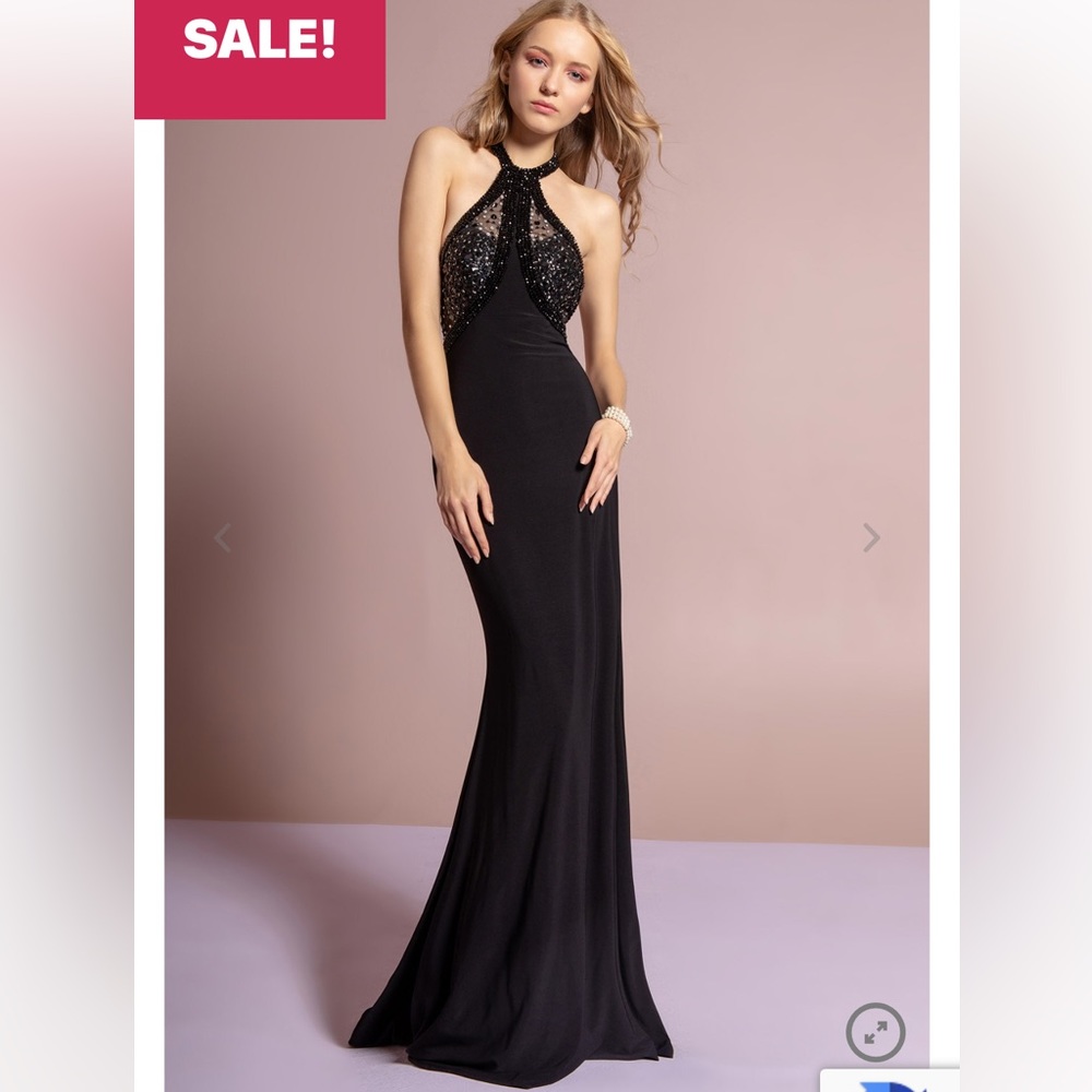 GLS Black Long Dress with Beaded Bodice and Open Back